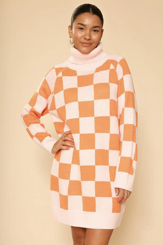 Checkered Turtleneck Sweater Dress Hooded Sweater Collared Sweater Shawl Collar