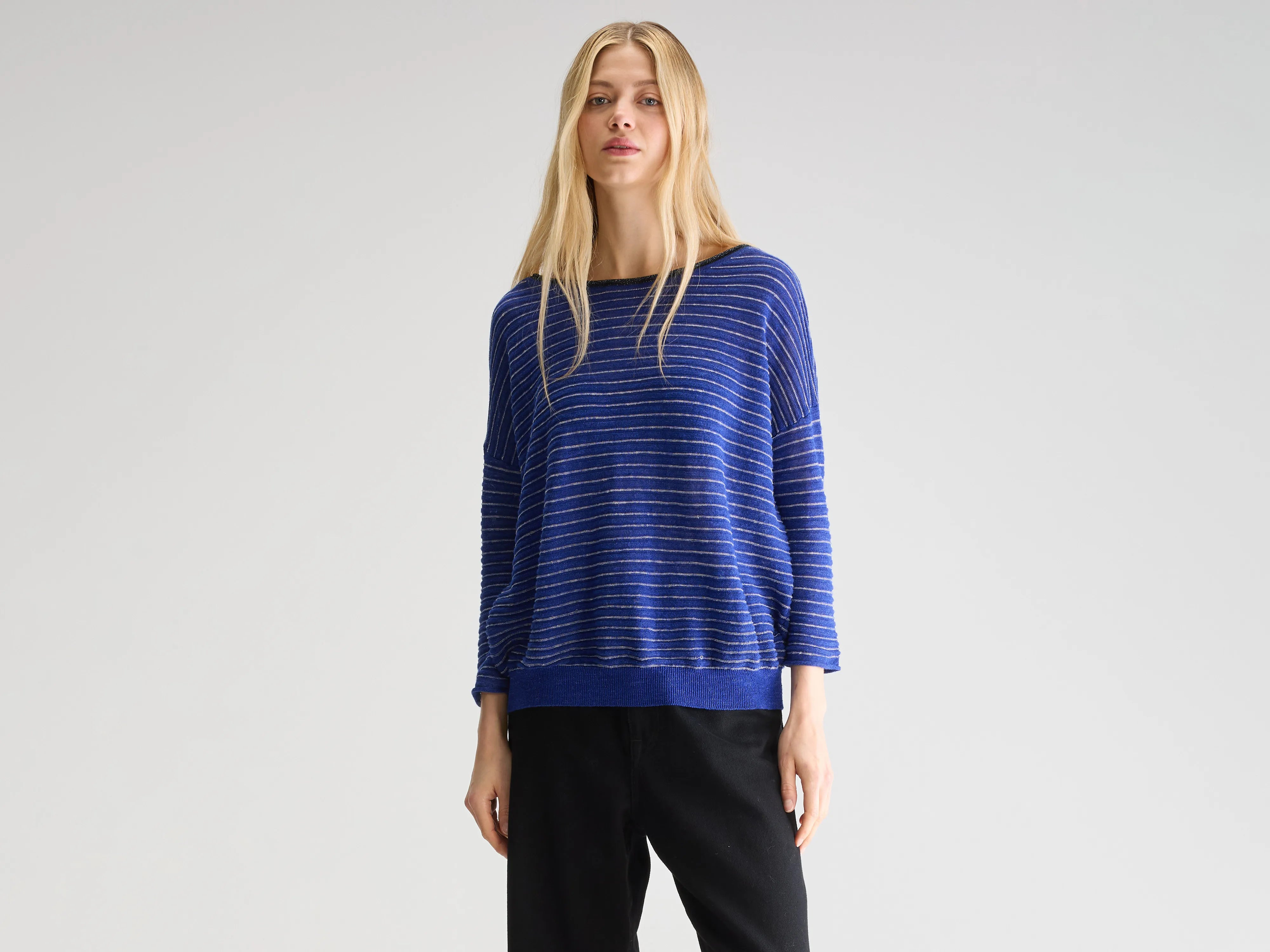 Neep boat-neck sweater (251 / W / STRIPE A) Chenille Brocade Lace