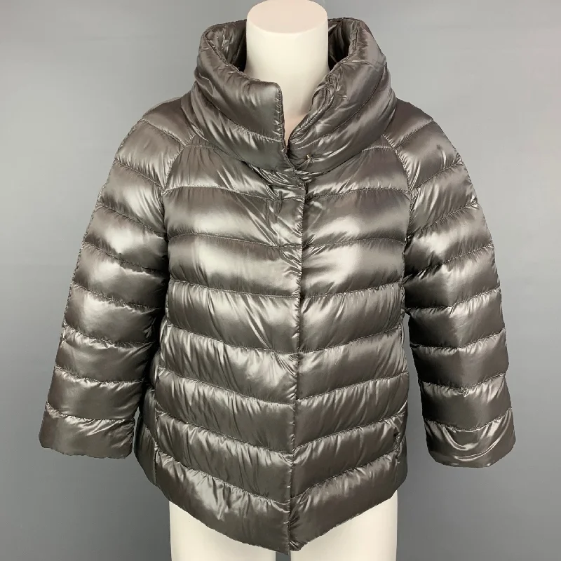 HERNO Size 4 Grey Quilted Nylon Goose Down Jacket Mesh Jacket Canvas Jacket Denim Jacket HERNO Size 4 Grey Quilted Nylon Goose Down Jacket Mesh Jacket Canvas Jacket Denim Jacket