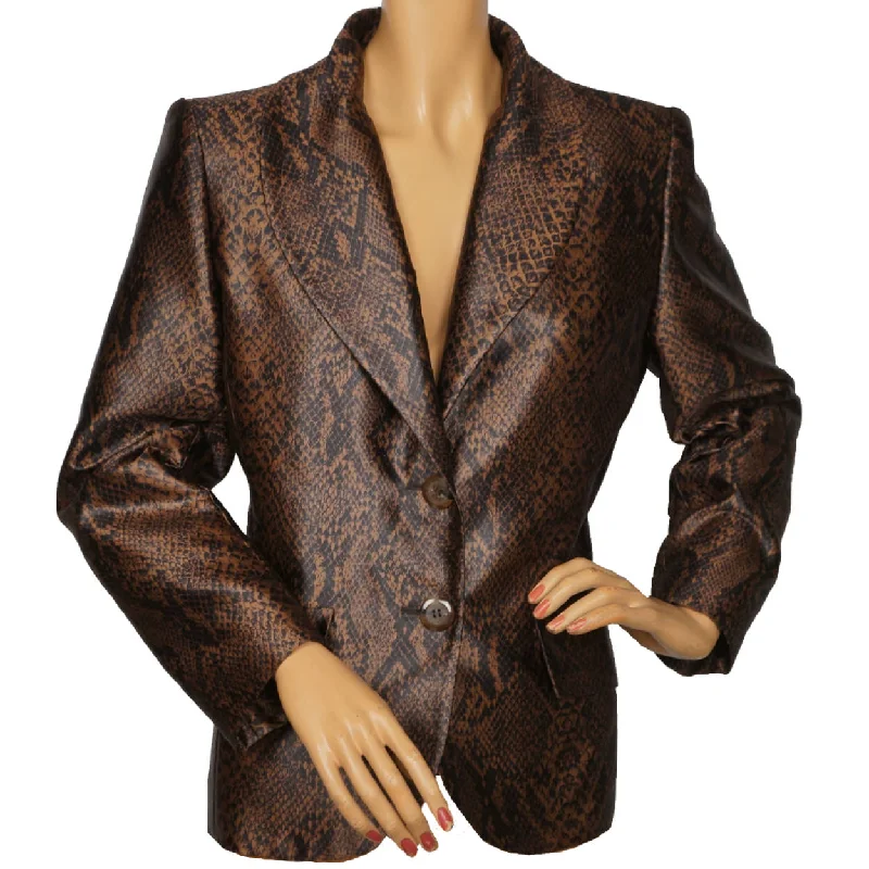 Vintage 1980s Yves St Laurent Suit Jacket Brown Snakeskin Pattern Ladies M 40 Knit Jacket Woven Jacket Fleece Jacket