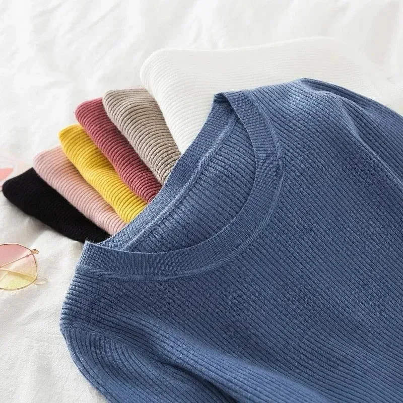 Crew Neck Women Sweater Top Handmade Hand-knitted Hand-woven