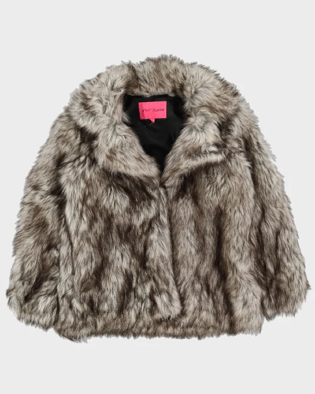 Betsey Johnson Grey Faux Fur Jacket - M Hoodie Zip-Up Jacket Button-Up Jacket