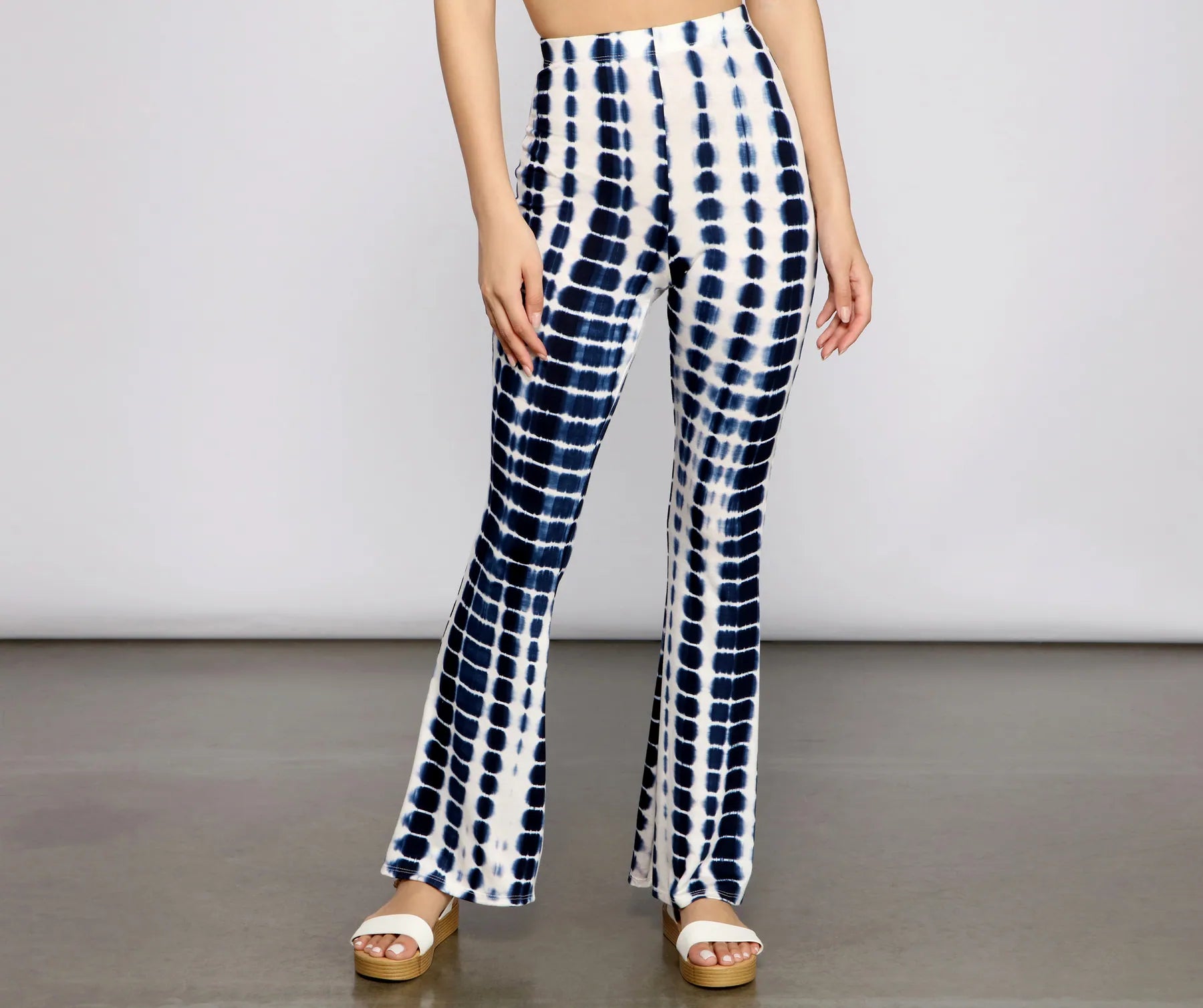 Retro Style Tie-Dye Flare Pants Trendy High-Waist Trousers