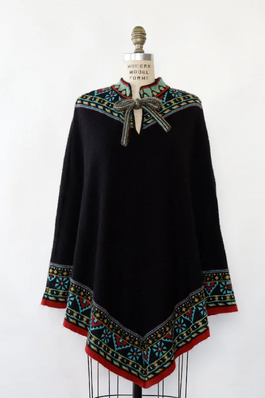 Marianne Border Poncho Sweater XS-L Notch Collar Peter Pan Collar Cowl Neck