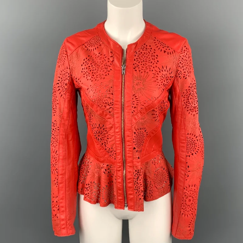Q 40 Size 10 Coral Perforated Leather Mesh Lined Jacket Denim Jacket Leather Jacket Suede Jacket Q 40 Size 10 Coral Perforated Leather Mesh Lined Jacket Denim Jacket Leather Jacket Suede Jacket