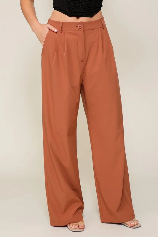 High Waisted Wide Leg Pants with Front Pockets Stylish Elastic Waist Pants