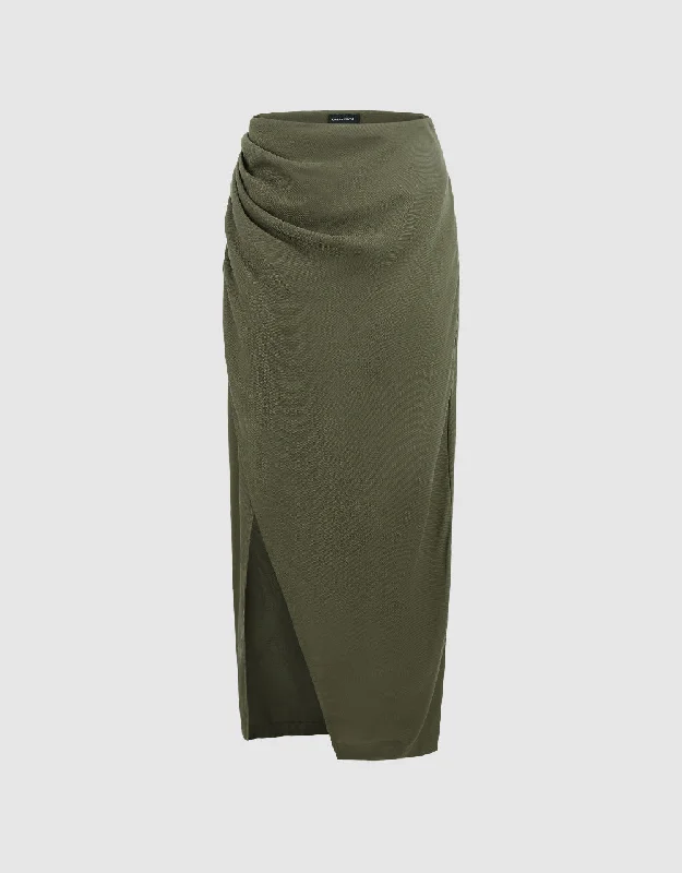 Split Hem Midi Straight Skirt silk skirt smooth