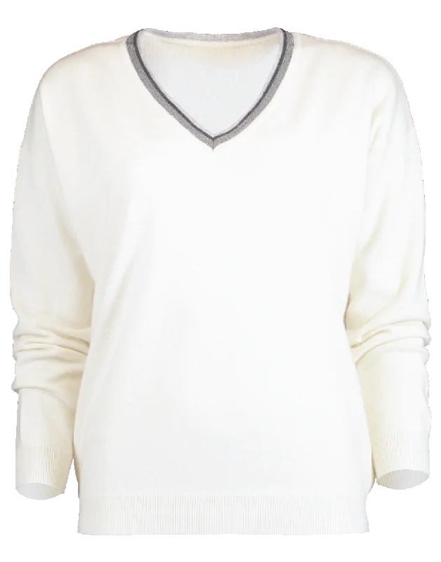 Monili V-Neck Cashmere Sweater Solid Color Striped Floral Print