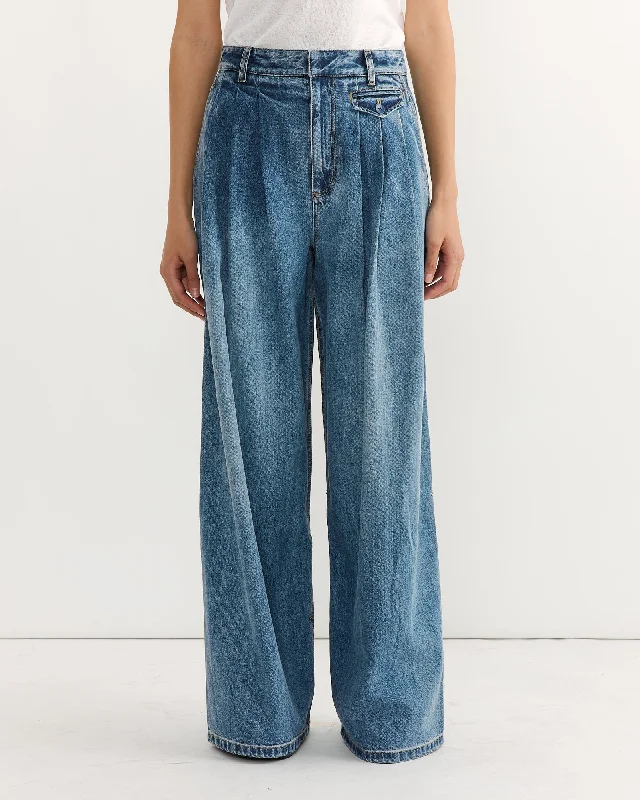 Spring Tripe Pleat Pant in Classic Blue Comfortable Wide-Leg Pants