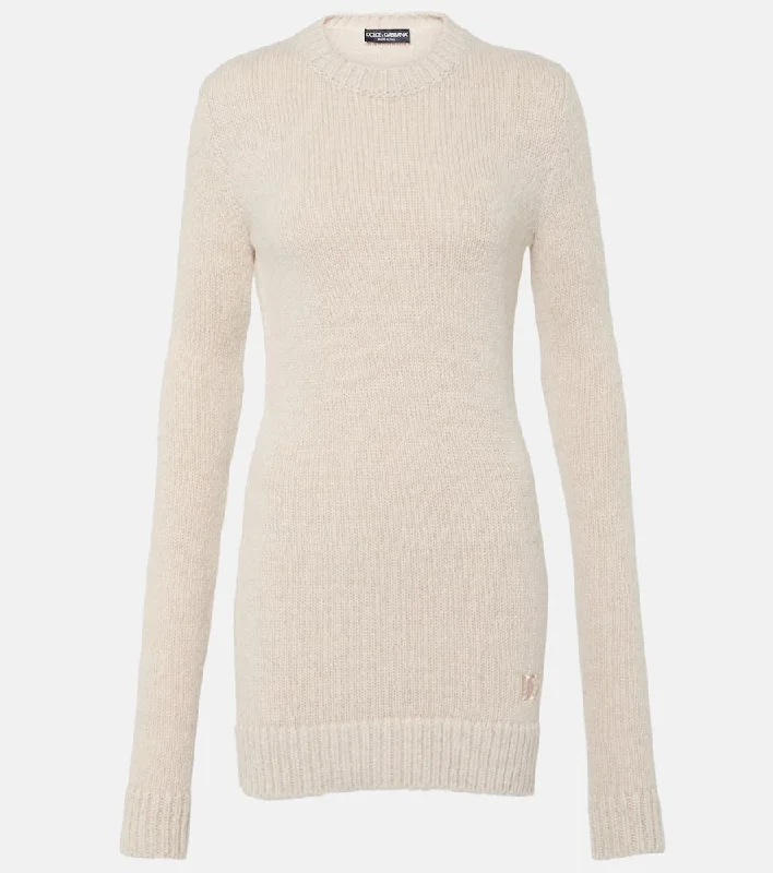 Dolce&Gabbana Ribbed-knit wool-blend sweater dress Turtle Neck Boat Neck Asymmetrical Neck