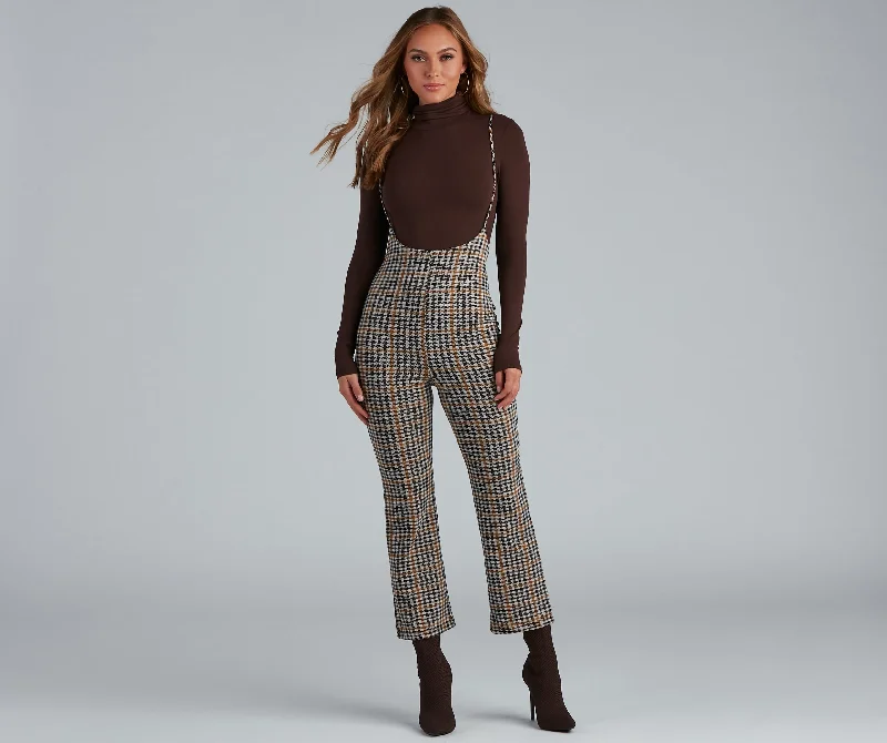 Perfectly Plaid Suspender Pants High-Waist Jeans