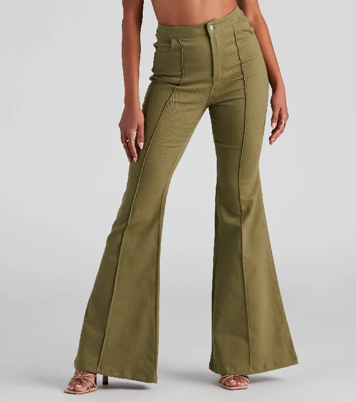 Carefree High Rise Flare Denim Pants Chic Slim Fit Pants