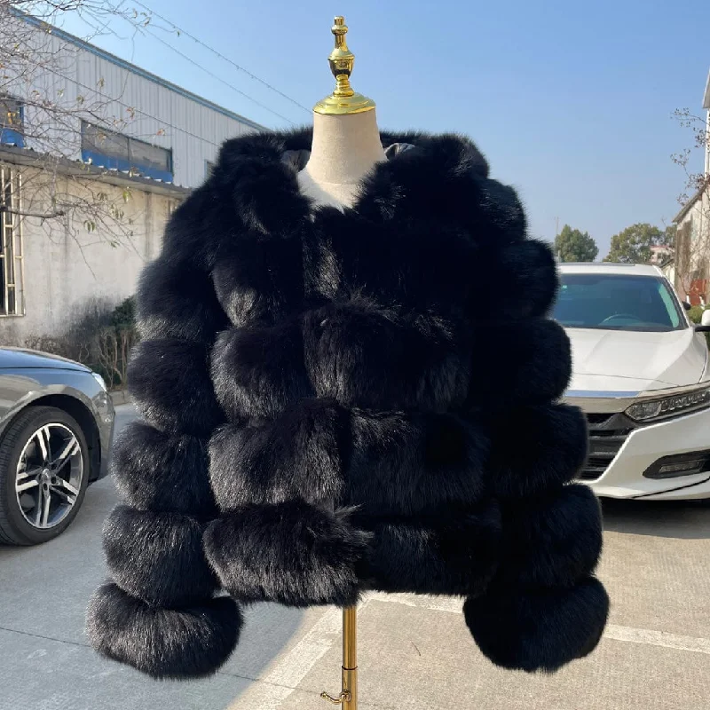 QIUCHEN-QC8143  arrival thick fur coat real fox fur jacket with hood stand collar outfit hoodies plus size coats fo A-Line Jacket Boat Neck Shawl Collar