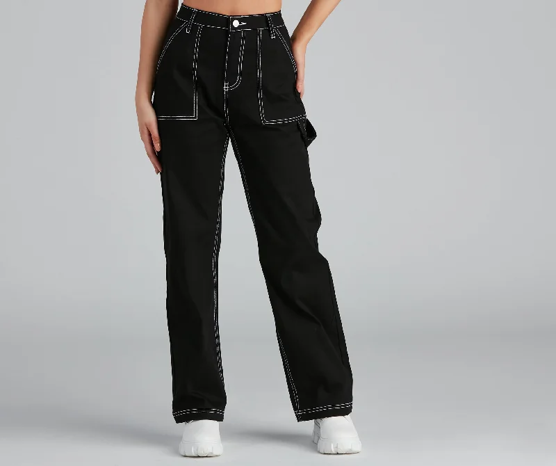 Off Duty Carpenter Wide-Leg Denim Pants Stretch Fit Pants