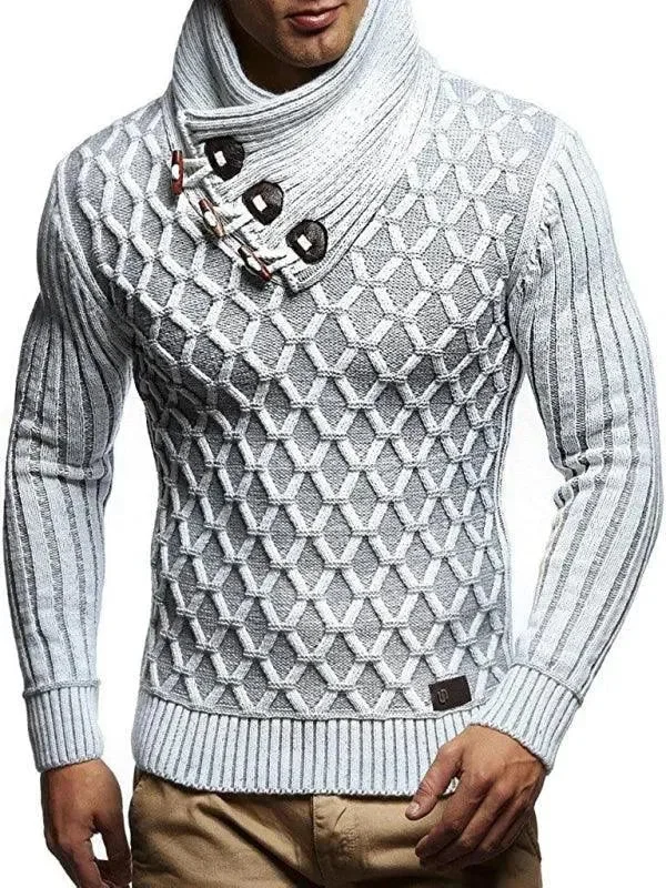 Buttoned Loose Men Turtleneck Sweater Bright Pastel Dark