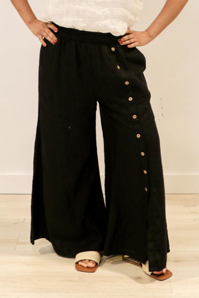 Bruna Button Wide Legged Pants - Black Comfy Athletic Pants