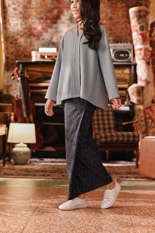The Akar Kita Folded Skirt - Grey Harvest denim skirt fashionable
