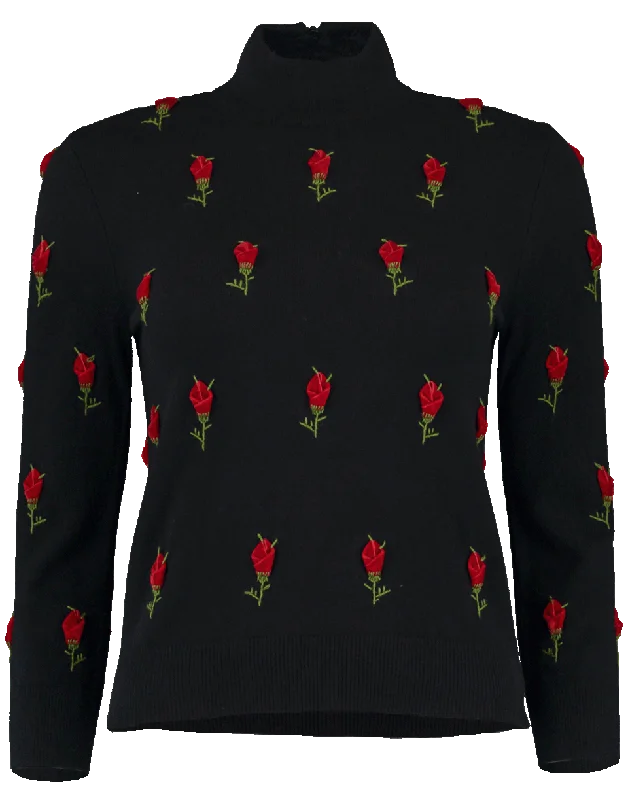 Rose Embroidered Starlet Sweater Long Sweater Short Sweater Cropped Sweater