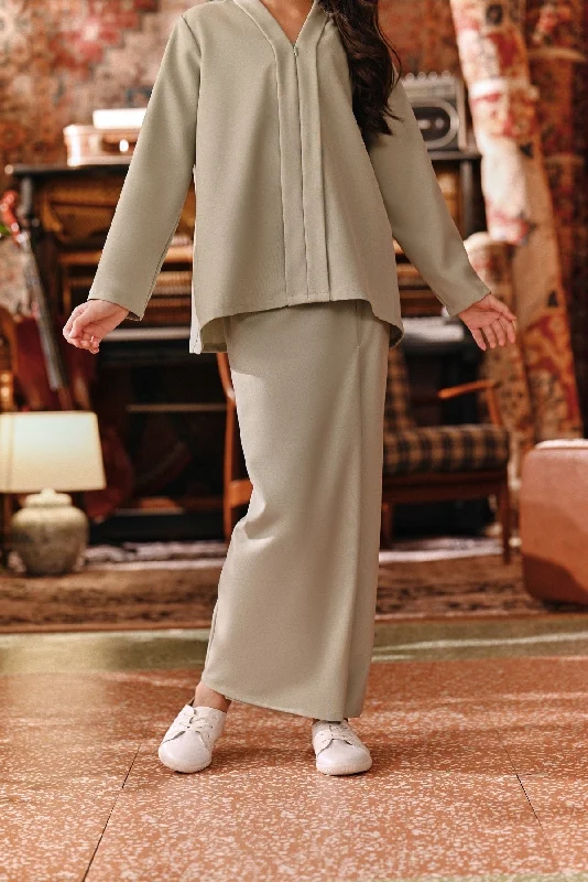 The Akar Kita Folded Skirt - Pistachio satin skirt smooth