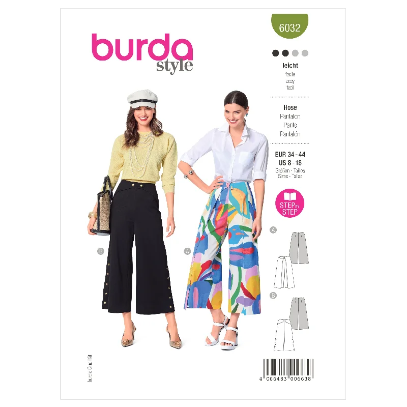 Burda Pattern 6032 Misses' Skirt/Pants Comfortable Pleated Pants