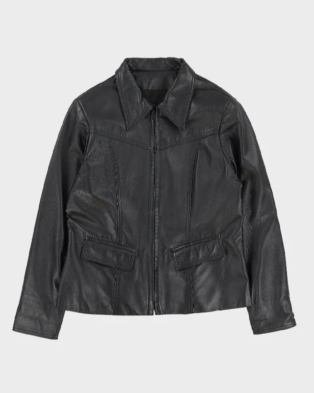 Black Leather Zip Jacket - S Striped Jacket Polka Dot Jacket Floral Jacket