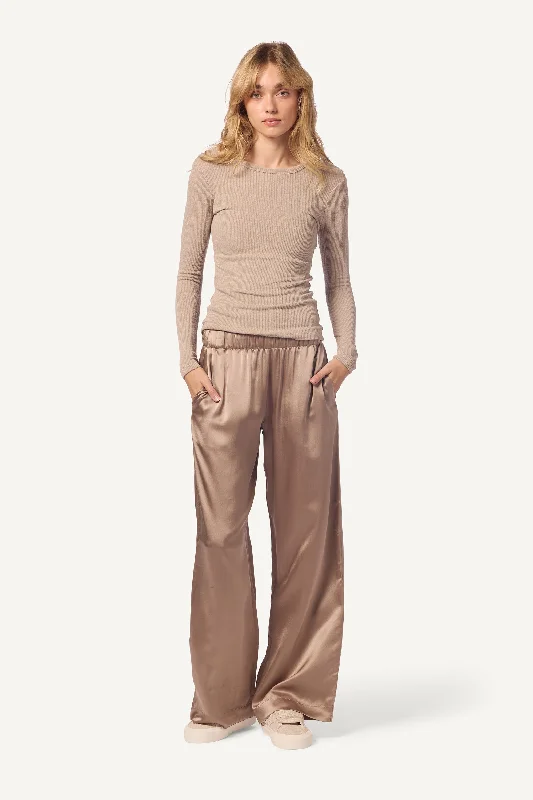 BRYNN WIDE LEG SILK PANT | ECO GRAVEL Chic Checkered Pants