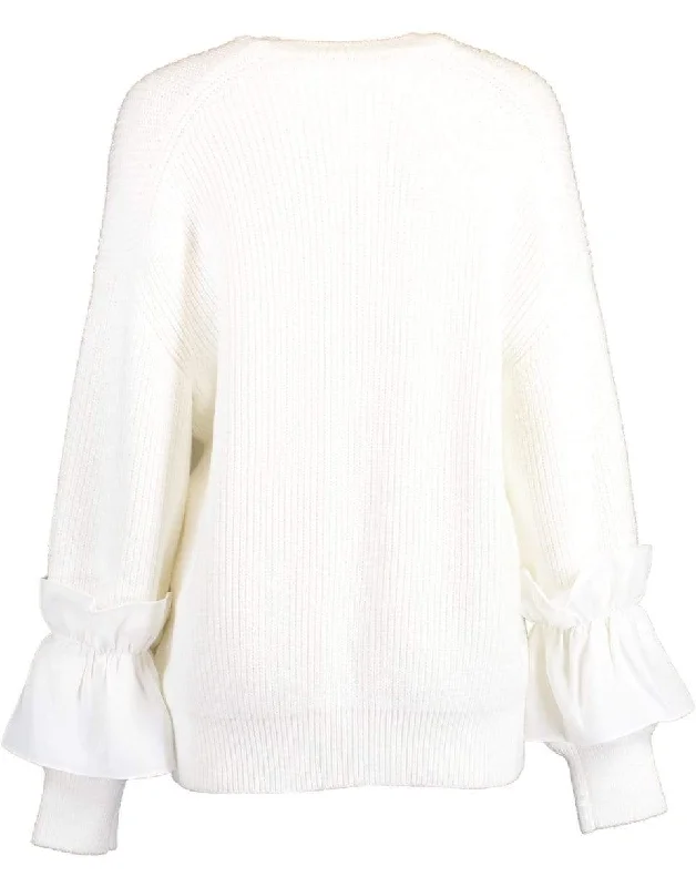 Ruffle Cuff Sweater Mesh Blend Leather Blend Suede Blend