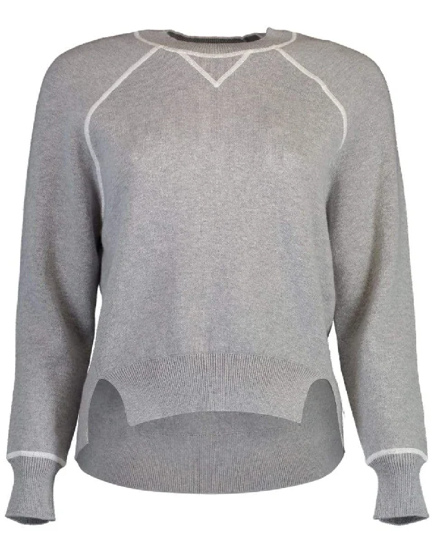 Gris Heather Double Knit Crewneck Sweater Welt Pockets Slit Pockets Flap Pockets
