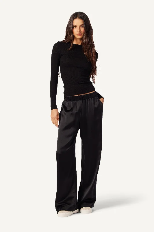 BRYNN WIDE LEG SILK PANT | BLACK Relaxed High-Waist Trousers