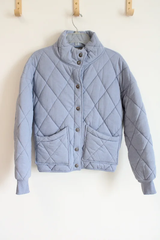 Wild Fable Blue Quilted Jacket | XS Wool Fabric Cashmere Fabric Tweed Fabric