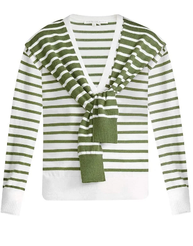 Leni Striped Tie Sweater Real Fur Shearling Chenille