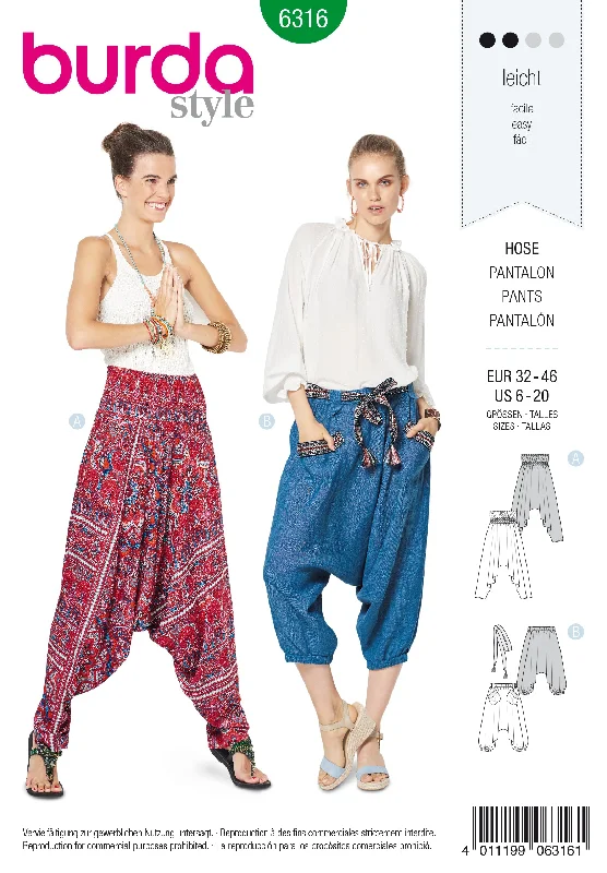 Burda Pattern 6316 Misses' harem pant Wide-Legged Palazzos