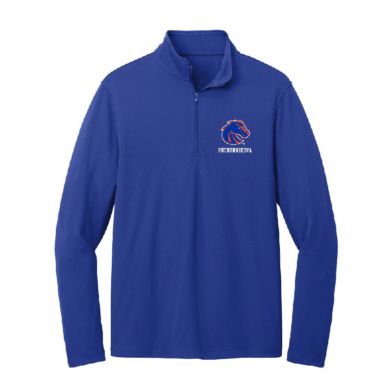 Boise State - NCAA Women's Gymnastics : Kristina Shchennikova - Lightweight Quarter Zip Jacket Welt Pockets Slit Pockets Flap Pockets Boise State - NCAA Women's Gymnastics : Kristina Shchennikova - Lightweight Quarter Zip Jacket Welt Pockets Slit Pockets Flap Pockets