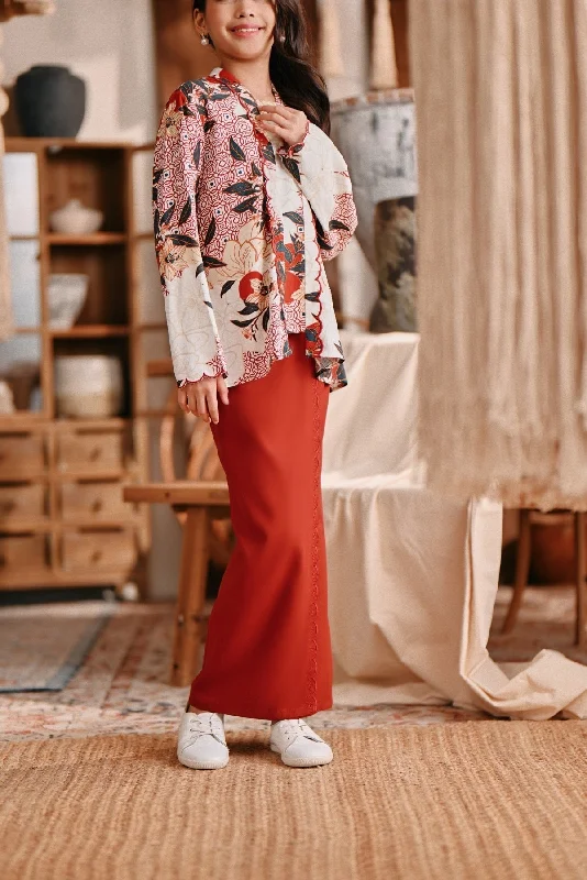 The Bay Broderie Back Pleats Skirt - Terracotta lace skirt intricate