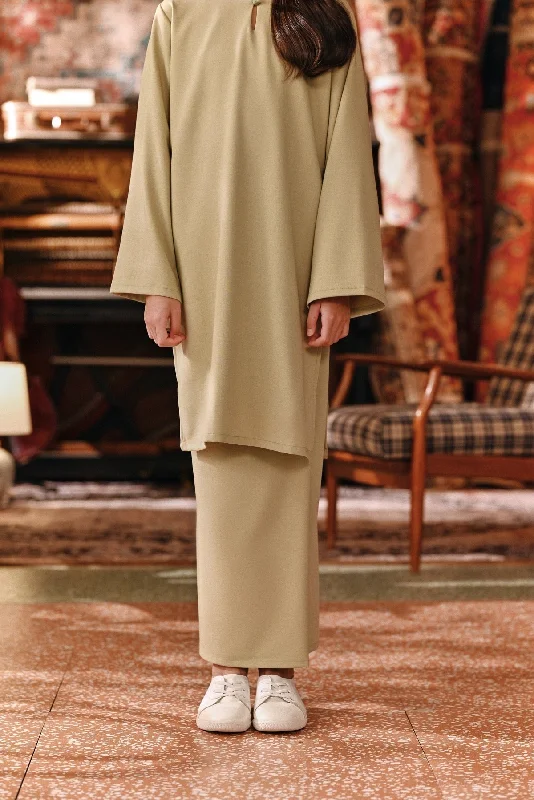 The Akar Kita Folded Skirt - Pale Olive denim skirt trendy