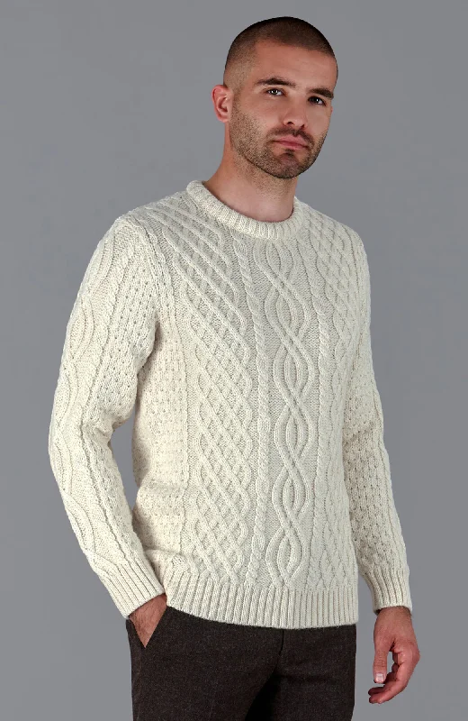 Mens Jarvis British Wool Aran Cable Sweater High Neck Crew Neck V-Neck