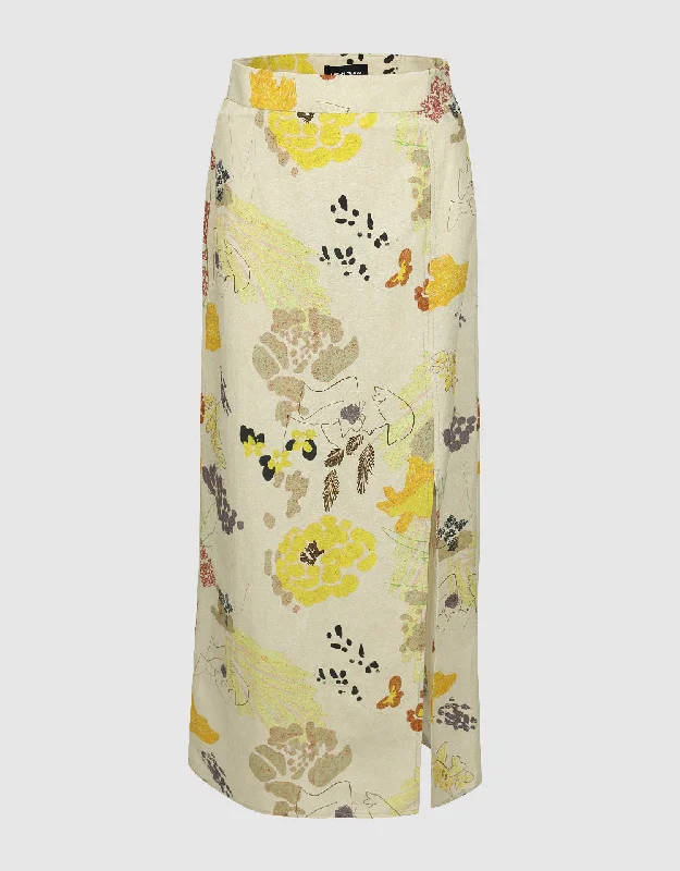 Floral Printed Straight Skirt corduroy skirt comfortable