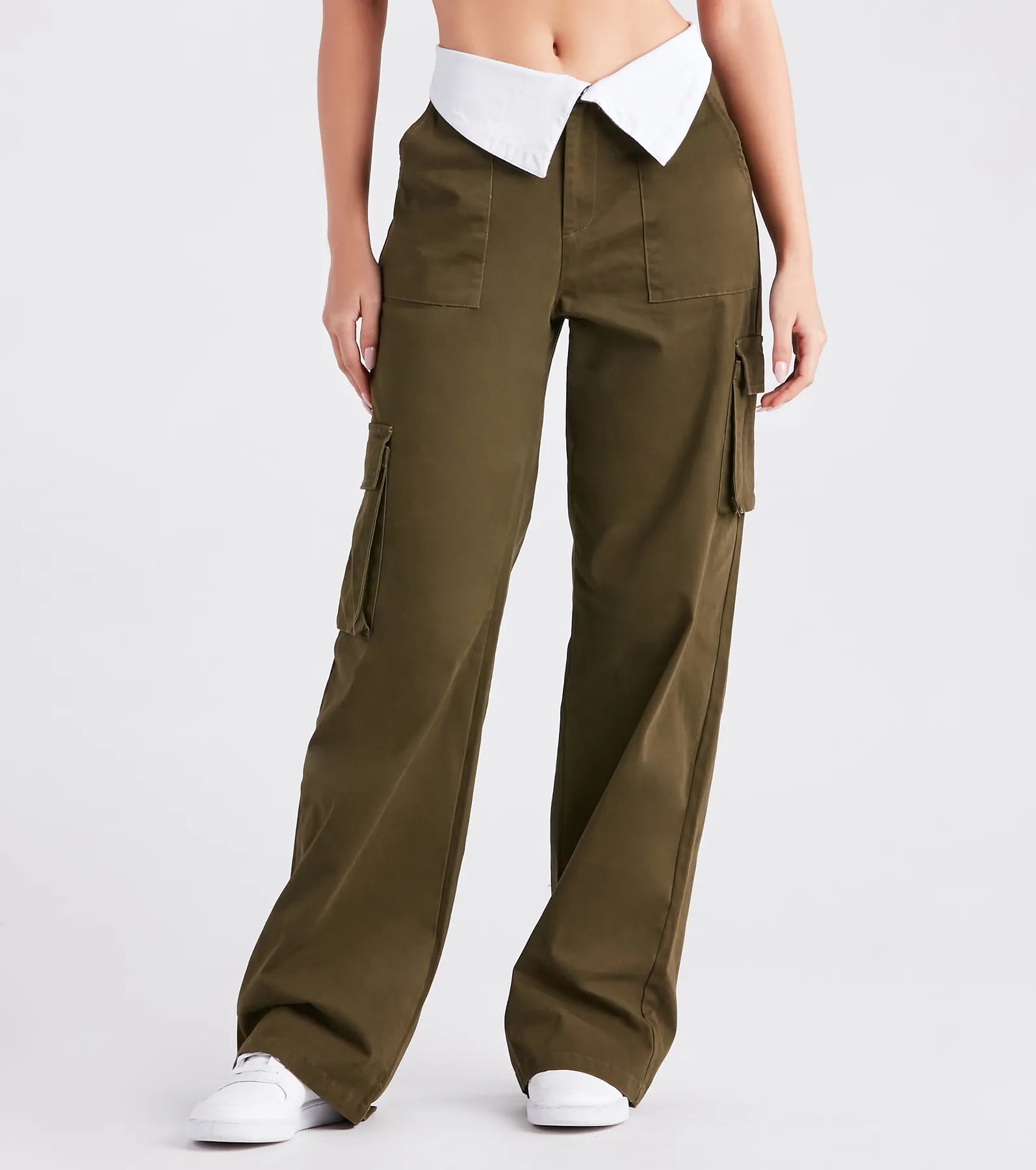 Cool Vibes Fold-Over Waist Cargo Pants Wide-Legged Palazzos