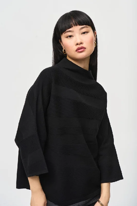 Joseph Ribkoff Sweater Knit Mock Neck Boxy Top - Black Elasticated Padded Insulated