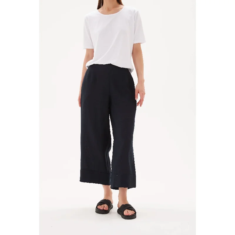 Tirelli Classic Linen Pant - Deep Navy Trendy Wide-Legged Trousers