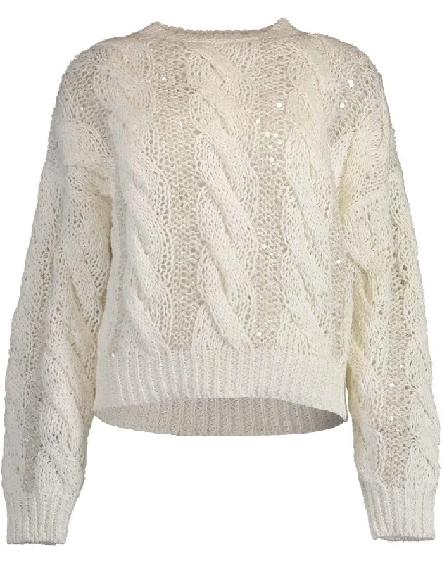 Cable Knit Pull Over Sweater Front Pockets Side Pockets Patch Pockets