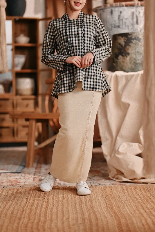The Bay Broderie Back Pleats Skirt - Khaki velvet skirt plush