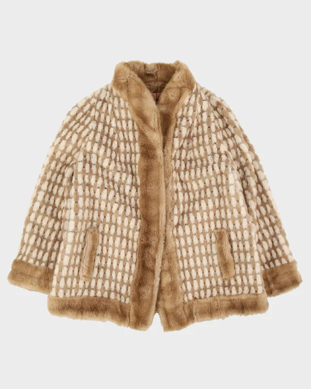 00s Beige Patterned Faux Fur Jacket - M Satin Jacket Silk Jacket Chiffon Jacket