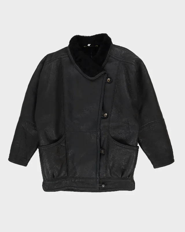 Black Sheepskin Fur Lined Jacket - L Rayon Fabric Velvet Fabric Corduroy Fabric
