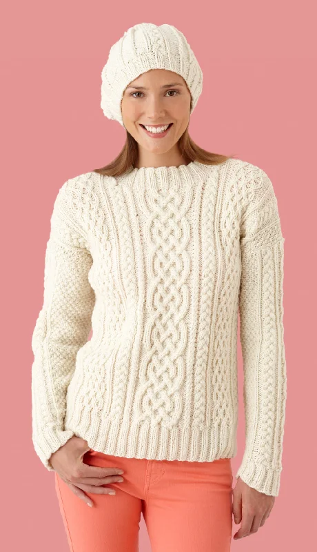Fisherman Sweater And Hat Pattern (Knit) Solid Print Embellished