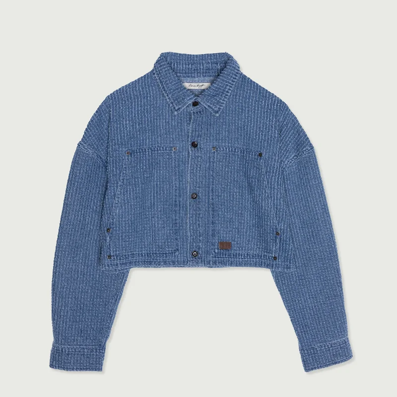 Honor Inc Cropped Shop Jacket - Blue Fleece Fabric Down Fabric Feather Fabric