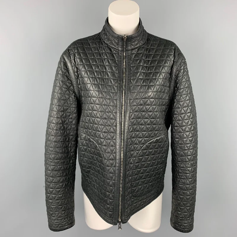 EMPORIO ARMANI Size M Black Leather Reversible Jacket Fitted Jacket Loose Jacket Oversized Jacket EMPORIO ARMANI Size M Black Leather Reversible Jacket Fitted Jacket Loose Jacket Oversized Jacket