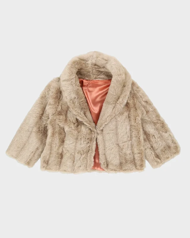 Vintage 1980s Beige Faux Fur Short Jacket - M Front Pockets Side Pockets Patch Pockets Vintage 1980s Beige Faux Fur Short Jacket - M Front Pockets Side Pockets Patch Pockets