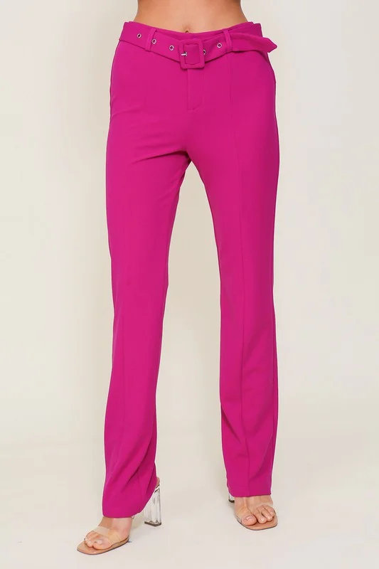 Techno Crepe High-Waisted Slack Pants with Belt Comfortable Pleated Pants