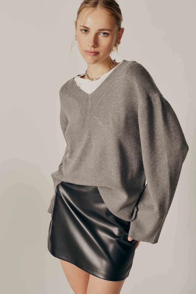 Asclepias V Neck Sweater-Mink Velvet Chenille Corduroy